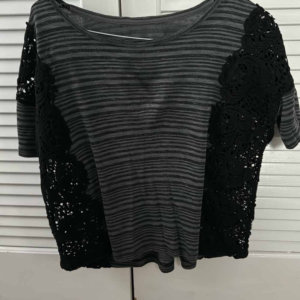 Free people- We the freee short sleeve shirt with black lace